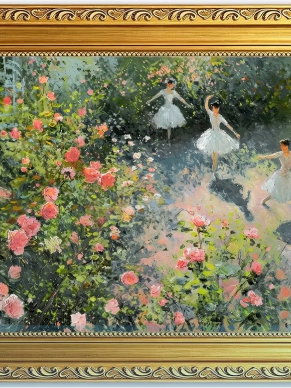 Elegant Ballerina Garden Wall Art Print in Pink and Green